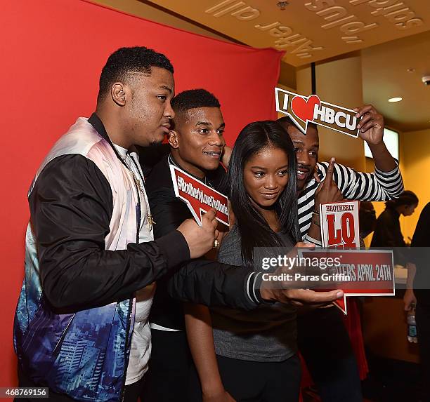 Julito McCullum, Cory Hardrict, KeKe Palmer, and Eric D. Hill Jr. Attend "Brotherly Love" Atlanta College Screening at AMC Phipps Plaza on April 6,...