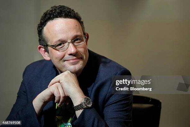 Phil Libin, chief executive officer of Evernote Corp., poses for a photograph prior to an interview at the New Economy Summit 2015 in Tokyo, Japan,...