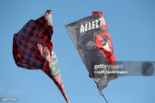 Toulon flags during the European Rugby Champions Cup quarter final match between RC Toulon and Wasps at the Felix Mayol Stadium on April 5, 2015 in...