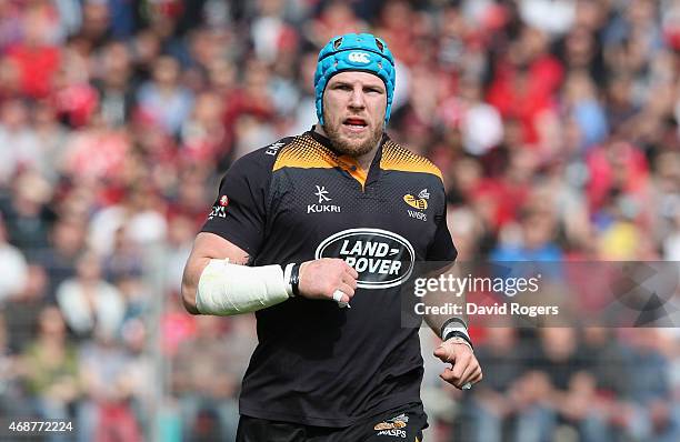 James Haskell of Wasps looks on during the European Rugby Champions Cup quarter final match between RC Toulon and Wasps at the Felix Mayol Stadium on...