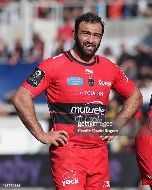 Mamuka Gorgodze of Toulon looks on during the European Rugby Champions Cup quarter final match between RC Toulon and Wasps at the Felix Mayol Stadium...