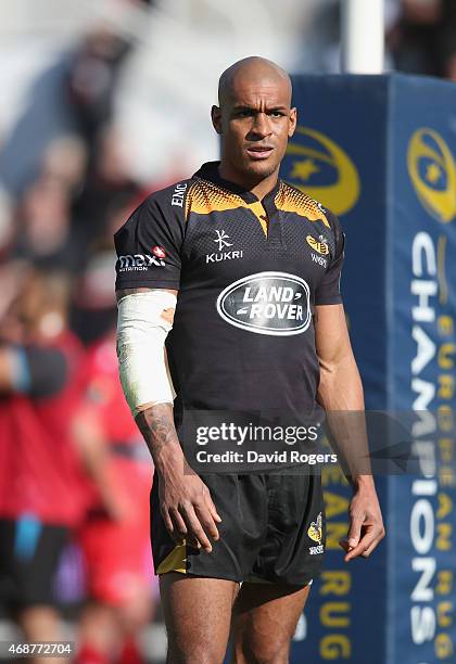 Tom Varndell of Wasps looks on during the European Rugby Champions Cup quarter final match between RC Toulon and Wasps at the Felix Mayol Stadium on...