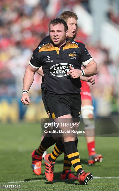 Matt Mullan of Wasps looks on during the European Rugby Champions Cup quarter final match between RC Toulon and Wasps at the Felix Mayol Stadium on...