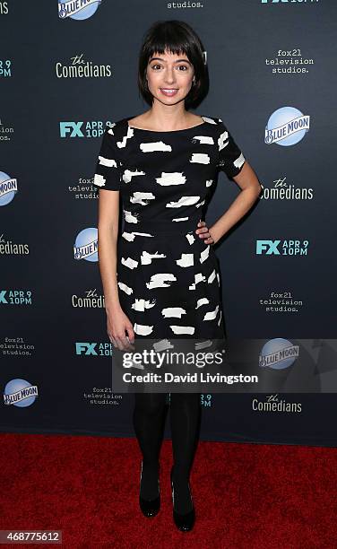 Actress Kate Micucci attends the premiere of FX's "The Comedians" at The Broad Stage on April 6, 2015 in Santa Monica, California.