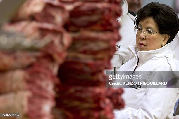 World Health Organisation chief Margaret Chan visits the Rungis international market in Rungis, outside Paris, on April 7, 2015 to mark the World...