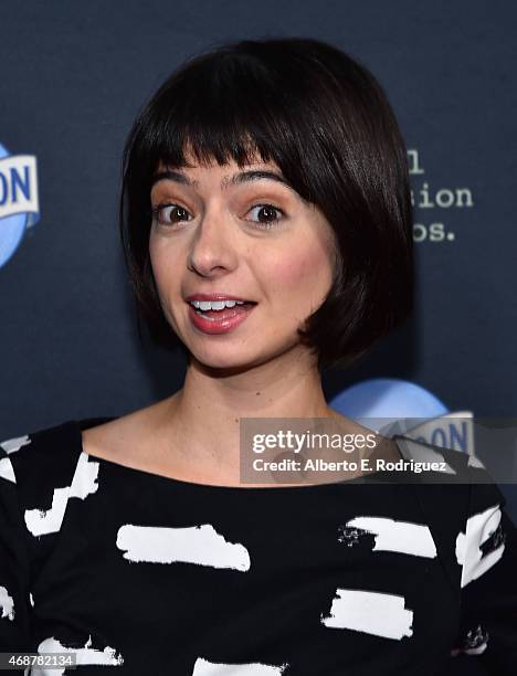 Actress Kate Micucci attends the premiere of FX's "The Comedians" at The Broad Stage on April 6, 2015 in Santa Monica, California.