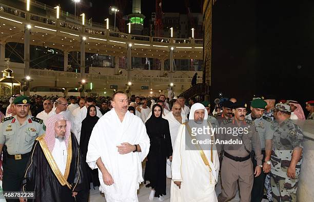 Azerbaijans President Ilham Aliyev performs the Umrah pilgrimage on April 7, 2015 in Mecca, Saudi Arabia. Azerbaijani president is accompanied by his...