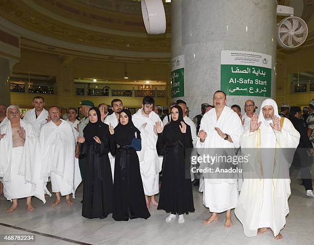 Azerbaijans President Ilham Aliyev and his wife Mehriban Aliyeva perform the Umrah pilgrimage on April 7, 2015 in Mecca, Saudi Arabia. Azerbaijani...
