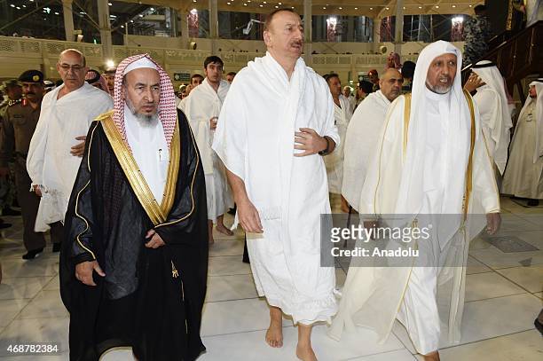 Azerbaijans President Ilham Aliyev performs the Umrah pilgrimage on April 7, 2015 in Mecca, Saudi Arabia. Azerbaijani president is accompanied by his...