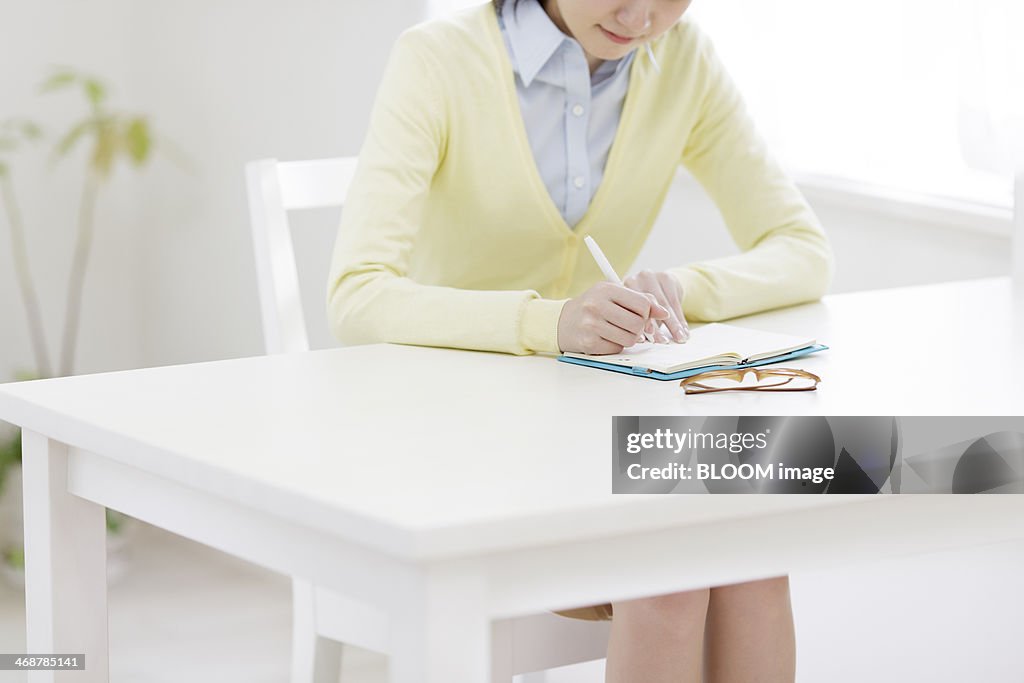 Young businesswoman making notes in personal organizer