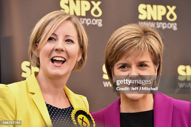 Hannah Bardell SNP candidate for Livingston joins Scotland's First Minister Nicola Sturgeon as she gives a speech setting out the SNP's plans to...