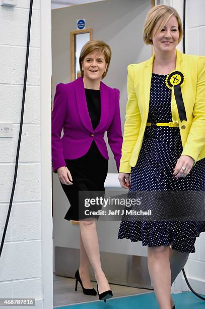 Hannah Bardell SNP candidate for Livingston joins Scotland's First Minister Nicola Sturgeon as she arrives to give a speech setting out the SNP's...