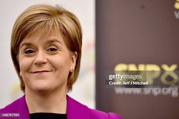 Scotland's First Minister Nicola Sturgeon prepares to give a speech setting out the SNP's plans to reduce child poverty at Forestbank Community...