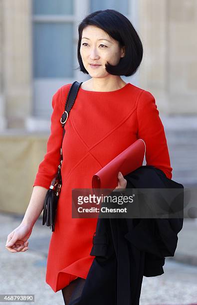 Fleur Pellerin, French Culture Minister leaves the Elysee Palace after a meeting with French President Francois Hollande and Tunisian President Beji...