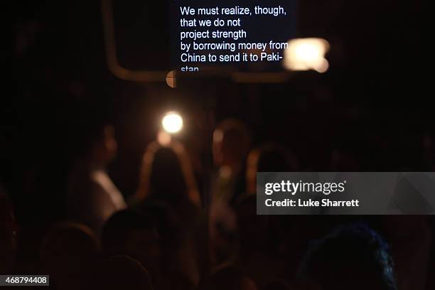 Teleprompter displays remarks expected to be delivered by Sen. Rand Paul at an event to announce his candidacy for the Republican presidential...