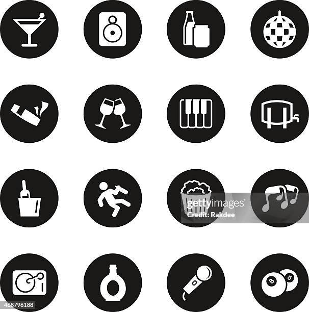 pub and bar icons - black circle series - billiard ball game stock illustrations