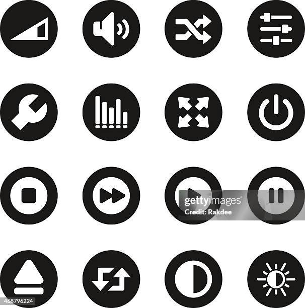 media player icons - black circle series - rewind stock illustrations