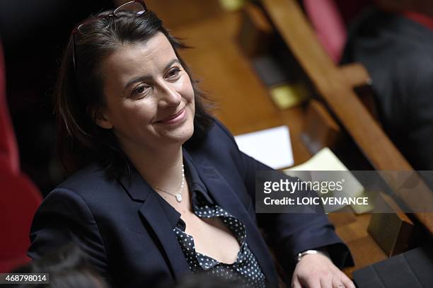 Former French Housing minister Cecile Duflot attends a session of Questions to the Government on April 7, 2015 at the French National Assembly in...