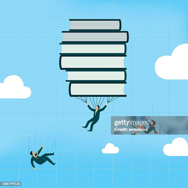 animation showing books as a parachute and people falling - small group coaching stock illustrations