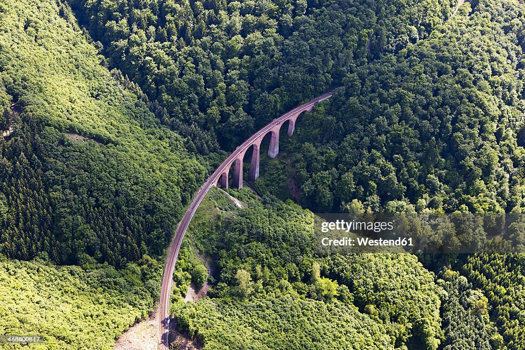 Germany, Rhineland-Palatinate, View of the Hubertus Viaduct of Hunsrueck Railway, aerial photo