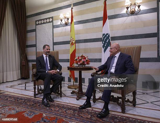 Spain's King Felipe VI meets with Lebanese Prime Minister Tammam Salam at Prime Ministry building in Beirut, Lebanon on April 07, 2015.