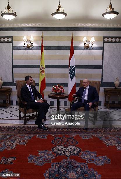 Spain's King Felipe VI meets with Lebanese Prime Minister Tammam Salam at Prime Ministry building in Beirut, Lebanon on April 07, 2015.