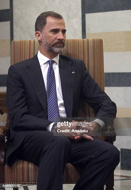 Spain's King Felipe VI meets with Lebanese Prime Minister Tammam Salam at Prime Ministry building in Beirut, Lebanon on April 07, 2015.