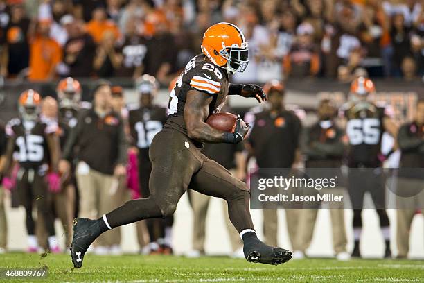 Running back Willis McGahee of the Cleveland Browns runs for a first down during the during the third quarter against the Buffalo Bills at...