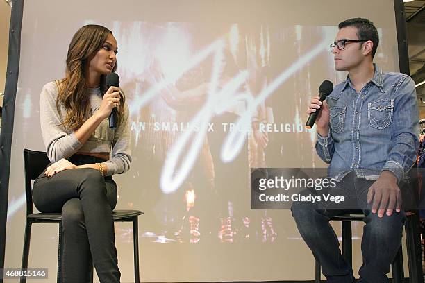 Joan Smalls in a Q&A section with moderator/journalist Marcos Billy Guzman as part of True Religion Collection event at Nordstrom San Juan on April...