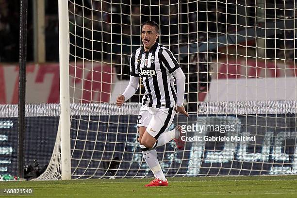 Alessandro Matri of Juventus FC celebrates after scoring a goal during the TIM cup match between ACF Fiorentina and Juventus FC at Artemio Franchi on...