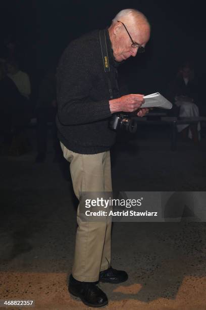 Photographer Bill Cunningham attends the Narciso Rodriguez fashion show during Mercedes-Benz Fashion Week Fall 2014 at SIR Stage37 on February 11,...