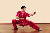 Baguazhang Ban mabu tuizhang young man practicing martial arts