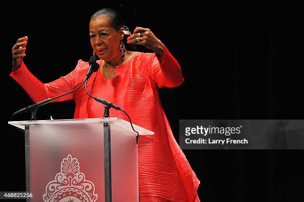 Eleanor Traylor of Howard University speaks at the Maya Angelou Forever Stamp Dedicationat at the Warner Theatre on April 7, 2015 in Washington, DC.