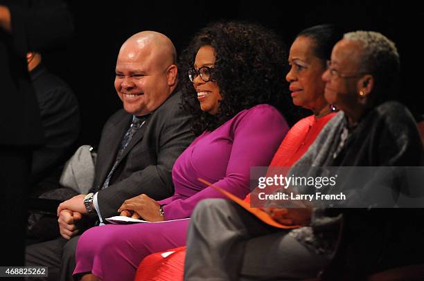 Oprah Winfrey waits to speak at the Maya Angelou Forever Stamp Dedicationat at the Warner Theatre on April 7, 2015 in Washington, DC.