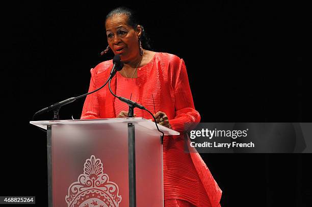 Eleanor Traylor of Howard University speaks at the Maya Angelou Forever Stamp Dedicationat at the Warner Theatre on April 7, 2015 in Washington, DC.