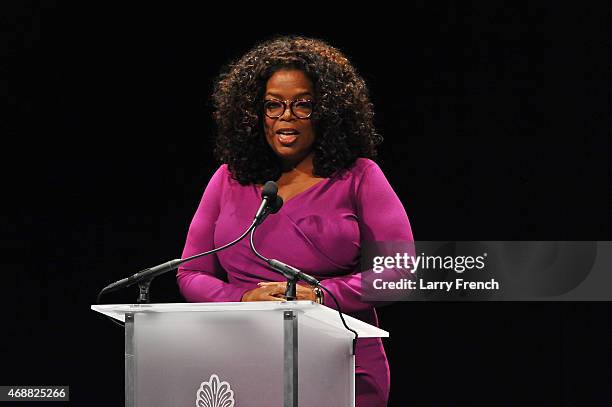 Oprah Winfrey speaks at the Maya Angelou Forever Stamp Dedicationat at the Warner Theatre on April 7, 2015 in Washington, DC.