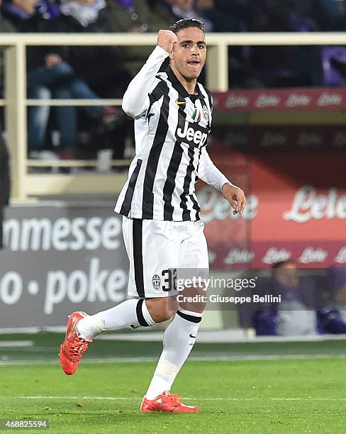 Alessandro Matri of Juventus FC celebrates after scoring the opening goal during the TIM cup match between ACF Fiorentina and Juventus FC at Artemio...