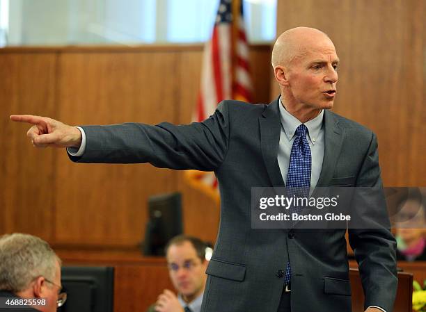 Closing arguments in the Aaron Hernandez trial for the murder of Odin Llyod at Fall River Superior Court. Prosecutor William McCauley points to...