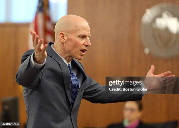 Closing arguments in the Aaron Hernandez trial for the murder of Odin Llyod at Fall River Superior Court. Prosecutor William McCauley during his...