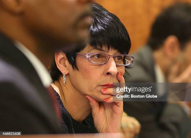 Closing arguments in the Aaron Hernandez trial for the murder of Odin Llyod at Fall River Superior Court. Hernandez's mother, Terri Hernandez listens...