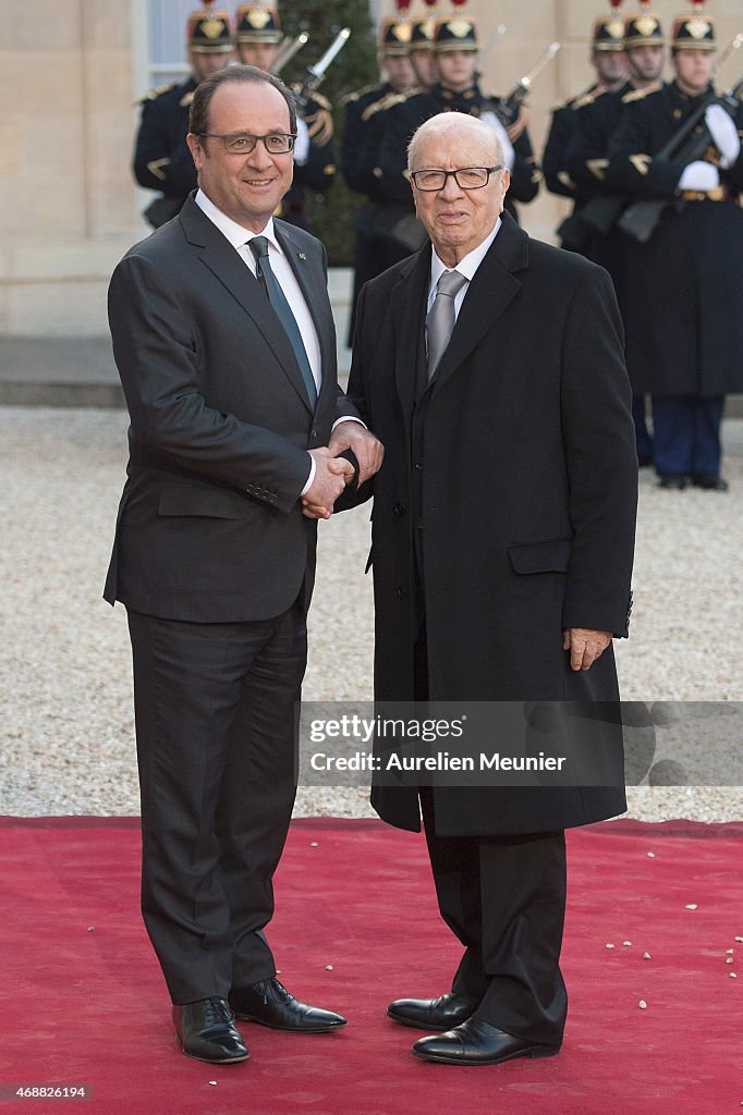 State Dinner At Elysee Palace In Honor Of President Beji Caid Essebsi In Paris
