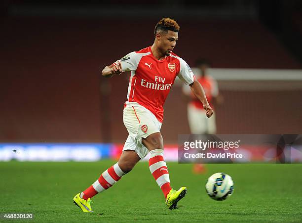 Serge Gnabry of Arsenal during the match between Arsenal U21 and Stoke City U21 at Emirates Stadium on April 7, 2015 in London, England.