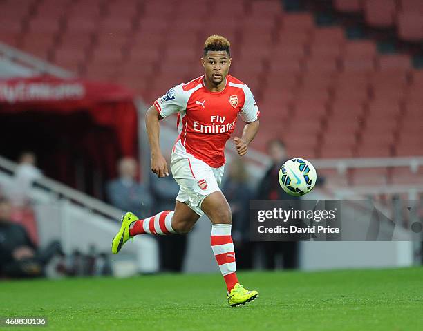 Serge Gnabry of Arsenal during the match between Arsenal U21 and Stoke City U21 at Emirates Stadium on April 7, 2015 in London, England.