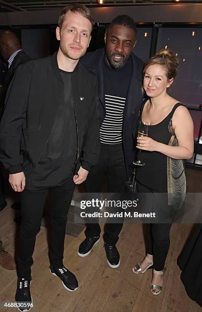 Mr Hudson, Idris Elba and Lauren Roth de Wolf attend the premiere screening of "Mandela, My Dad And Me" at the BFI Southbank on April 7, 2015 in...