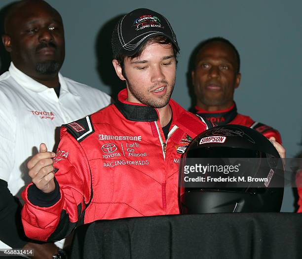 Actor Nathan Kress attends the 38th Annual Toyota Pro/Celebrity Race Press Day at the Toyota Grand Prix of Long Beach on April 7, 2015 in Long Beach,...