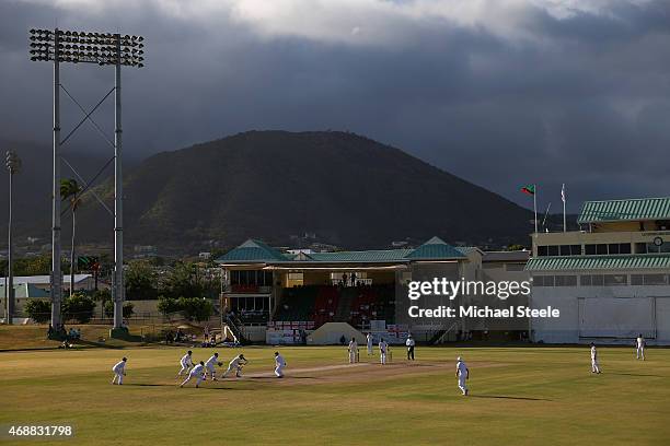 General view of play in the last session during day two of the St Kitts and Nevis Invitational XI versus England tour match on April 7, 2015 in...