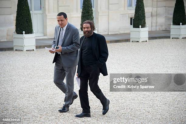 Imam of the Drancy Mosque, Hassen Chalghoumi and French writer Marek Halter arrive for a state dinner in honor of the Tunisian President Beji Caid...