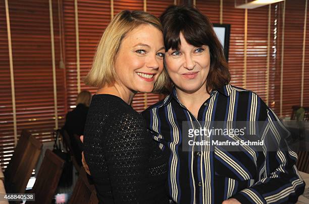 Elke Winkens and Martina Rupp pose for a photograph during the vormagazin Relaunch Fest at Summerstage on April 7, 2015 in Vienna, Austria.