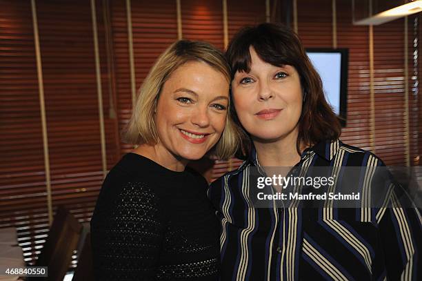 Elke Winkens and Martina Rupp pose for a photograph during the vormagazin Relaunch Fest at Summerstage on April 7, 2015 in Vienna, Austria.