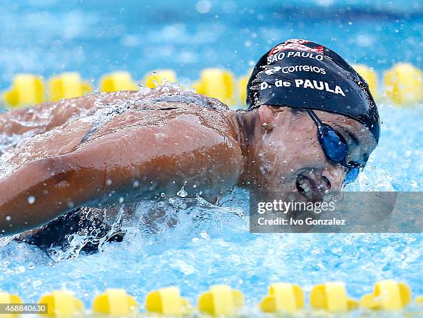 Daynara Ferreira competes in the Women's 100m butterfly finals on day 2 of the Maria Lenk Swimming Trophy 2015 at Fluminense Club April 7, 2015 in...